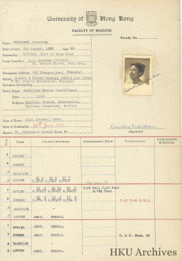 Koraishia Mohideen’s student registration with photo
Image Courtesy of the University Archives of HKU