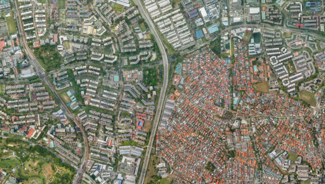 新加坡的綠地暴露有55%。（Data Source from Google Earth Imagery)